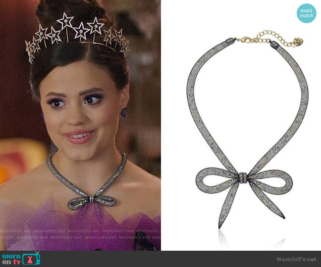 Betsey Johnson Memoirs of Betsey Bow Necklace worn by Maggie Vera (Sarah Jeffery) on Charmed