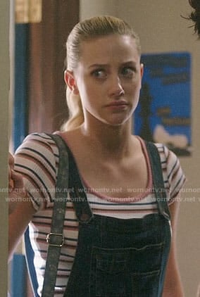 Betty's striped top and denim overalls on Riverdale
