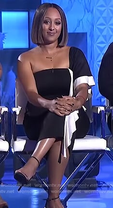 Tamera's black one shoulder ruffle dress on The Real