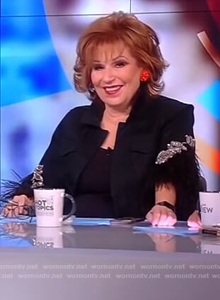 Joy’s black feather embellished jacket on The View