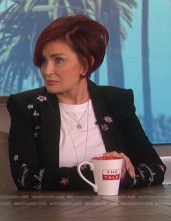 Sharon’s black embroidered blazer on The Talk