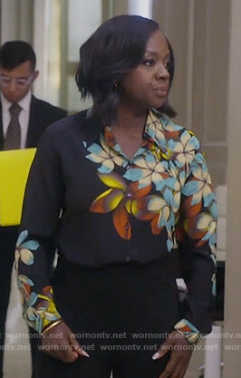 Annalise's black floral print blouse on How to Get Away with Murder
