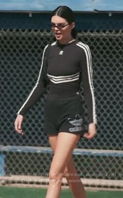 Kendall's black long sleeve striped Adidas Tee on Keeping Up with the Kardashians