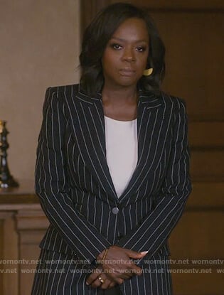 Annalise's black pinstripe blazer on How to Get Away with Murder