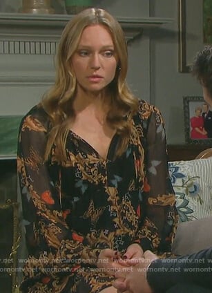 Abigail’s black butterfly print dress on Days of Our Lives