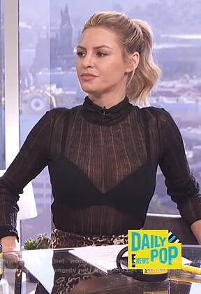 Morgan’s black sheer top and leopard print skirt on E! News Daily Pop