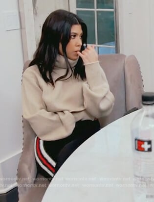 Kourtney's beige cropped turtleneck sweater on Keeping Up with the Kardashians