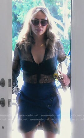 Kelly’s blue lace panel button mini dress on The Real Housewives of Orange County