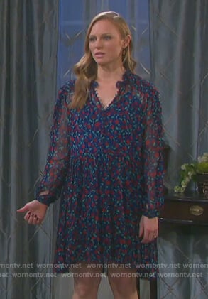 Abigail's blue sheer floral print dress on Days of Our Lives