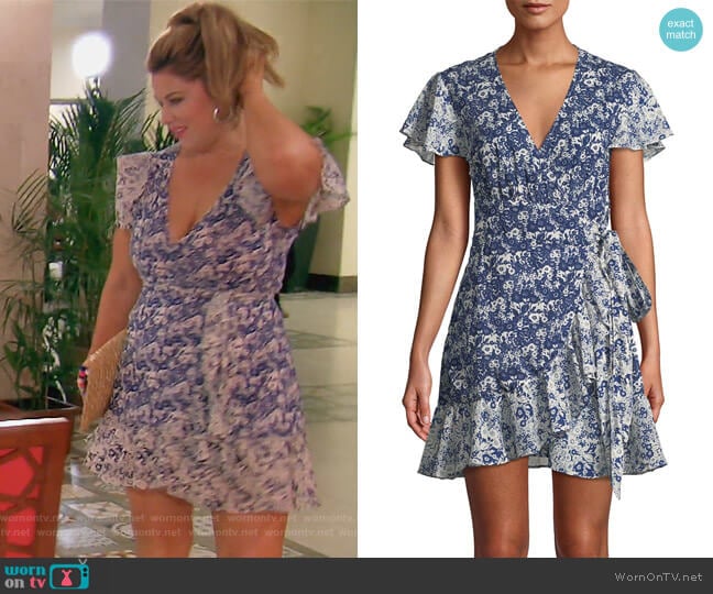 Floral-Print Ruffle Wrap Dress by BA&SH worn by Emily Simpson on The Real Housewives of Orange County