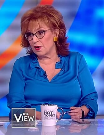 Joy’s blue ruffle trim blouse on The View