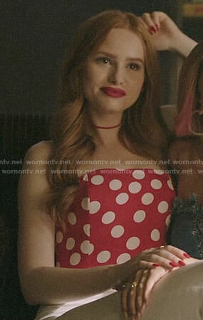 Cheryl's red strapless polka dot top on Riverdale