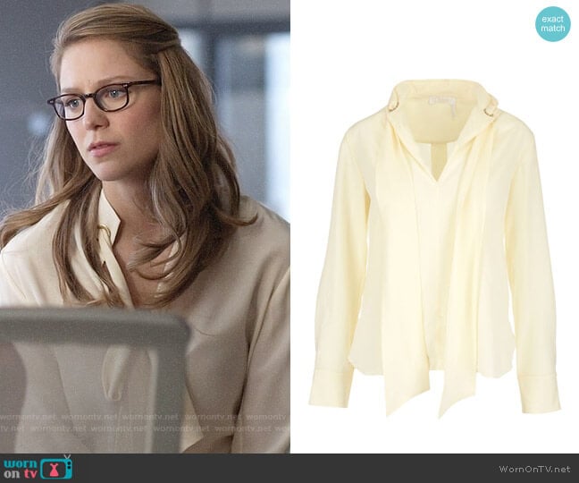 Chloe Grommet Collar Tie Neck Blouse worn by Kara Danvers (Melissa Benoist) on Supergirl