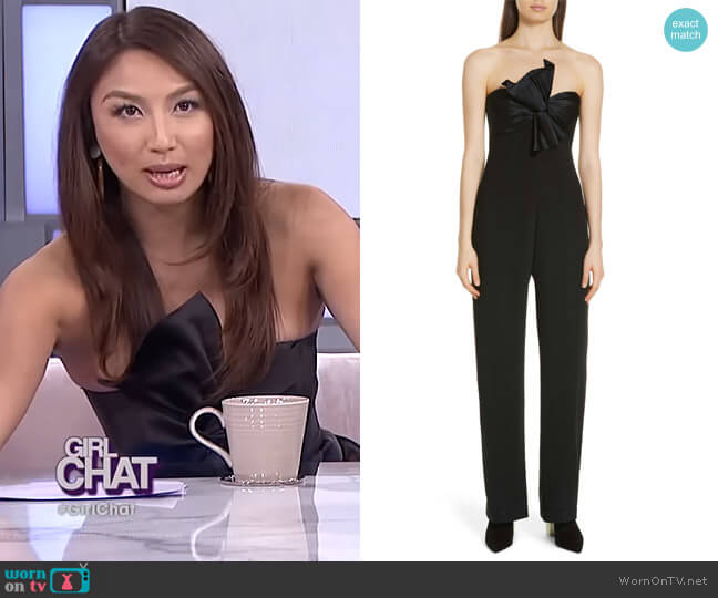 Trina Bow Strapless Jumpsuit by Cinq a Sept worn by Jeannie Mai on The Real