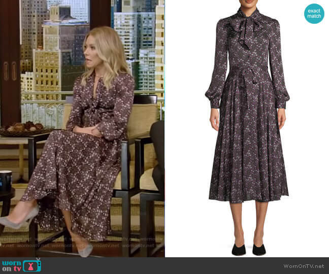 WornOnTV: Kelly’s purple floral tie neck dress on Live with Kelly and ...