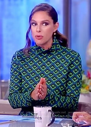 Abby’s green cube print top and pants on The View