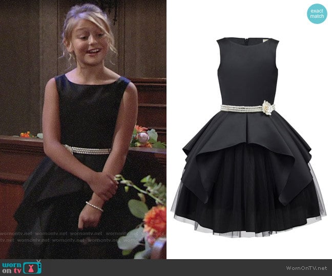 David Charles Satin & Tulle Sleeveless Dress w/ Pearly Belt worn by Faith Newman (Alyvia Alyn Lind) on The Young and the Restless