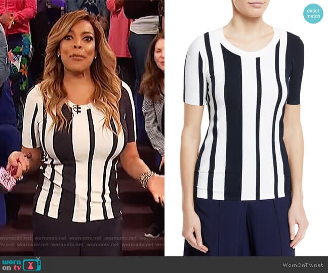 Striped Scoop-Neck Pullover Top by Diane von Furstenberg worn by Wendy Williams on The Wendy Williams Show