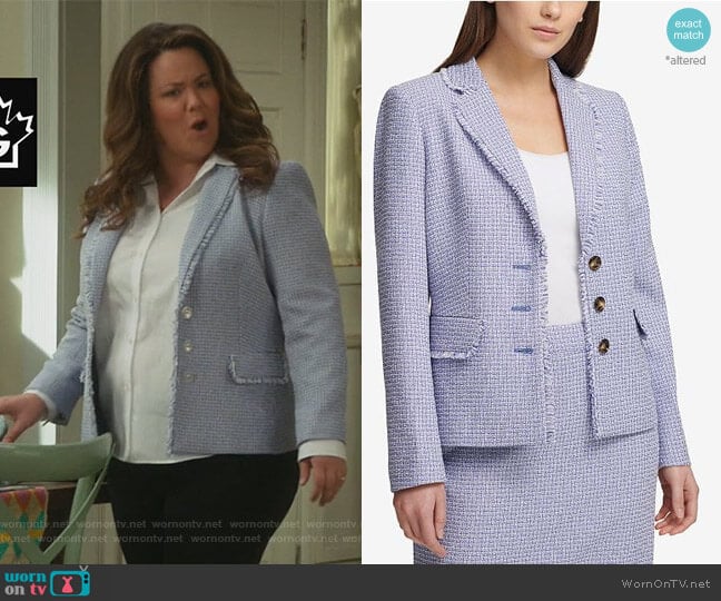 Three-Button Tweed Blazer by DKNY worn by Katie Otto (Katy Mixon) on American Housewife