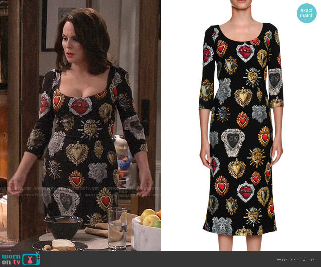 Dolce & Gabbana Heart-Print Cady Midi Dress worn by Karen Walker (Megan Mullally) on Will and Grace