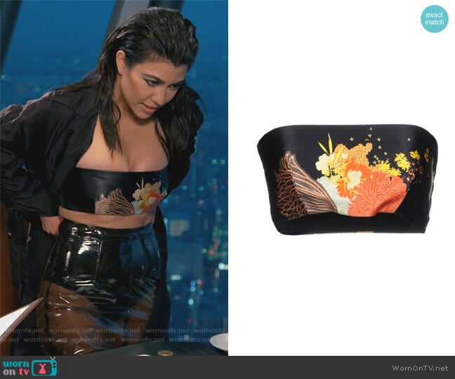 Floral Black Tube Top by Dries Van Noten worn by Kourtney Kardashian on Keeping Up with the Kardashians