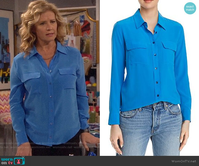 Equipment Slim Signature Silk Shirt worn by Vanessa Baxter (Nancy Travis) on Last Man Standing