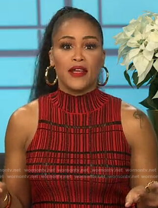 Eve’s red sleeveless striped dress on The Talk