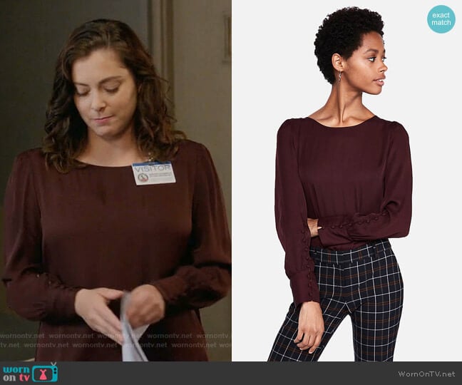 Puff Sleeve Large Button-Cuff Blouse by Express  worn by Rebecca Bunch (Rachel Bloom) on Crazy Ex-Girlfriend