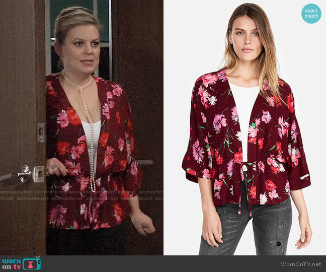 Express Floral Cinched Waist Kimono Sleeve Top worn by Maxie Jones (Kirsten Storms) on General Hospital