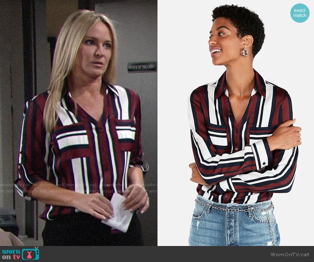 Express Slim Fit Stripe Portofino Shirt worn by Sharon Newman (Sharon Case) on The Young and the Restless