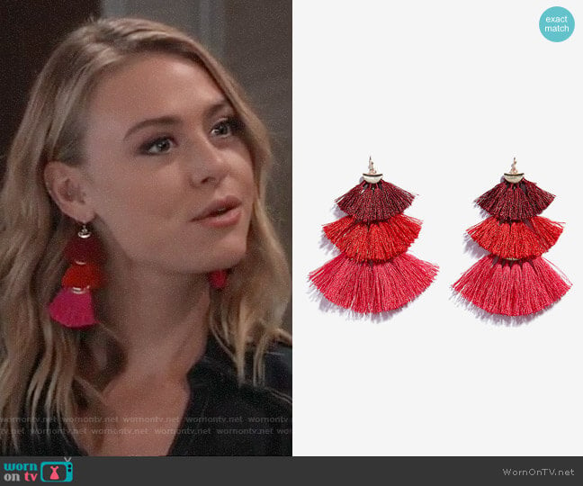 Express Tiered Tassel Drop Earrings worn by Kiki Jerome (Hayley Erin) on General Hospital