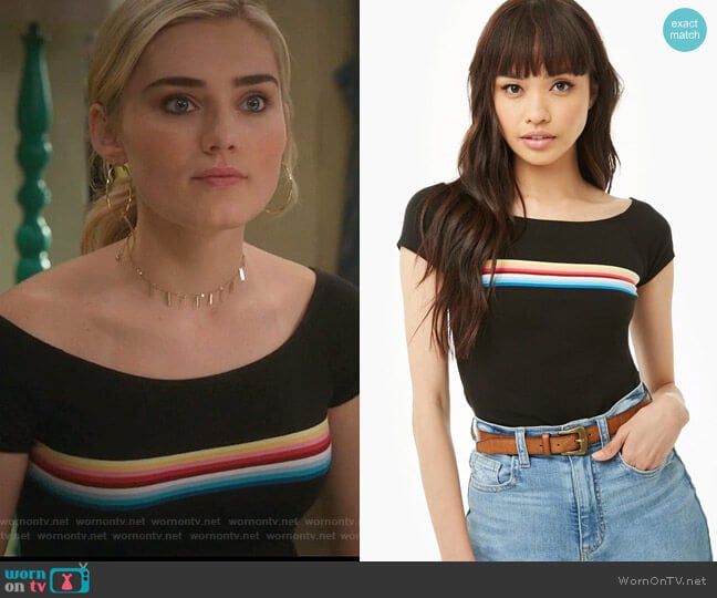 Rainbow Striped Tee by Forever 21 worn by Taylor Otto (Meg Donnelly) on American Housewife