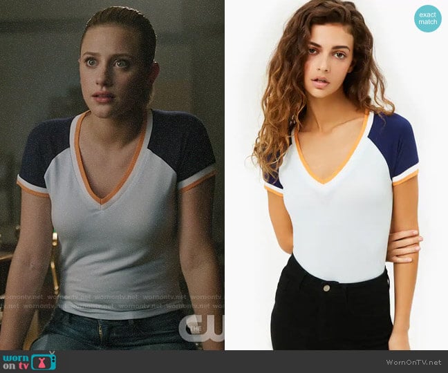 Forever 21 Raglan Ringer Tee worn by Betty Cooper (Lili Reinhart) on Riverdale