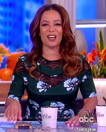 Sunny’s green floral lace inset dress on The View