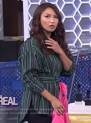 Jeannie's green striped belted top on The Real