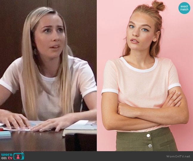 H&M Pink Ringer Tee worn by Josslyn Jacks (Eden McCoy) on General Hospital