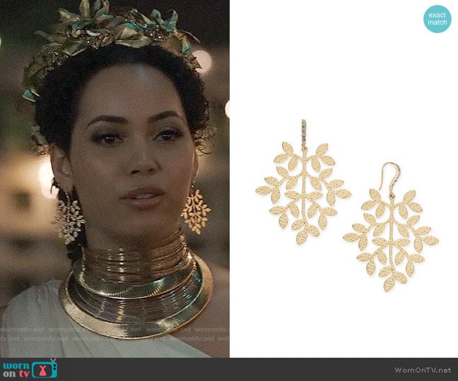 INC International Concepts Gold-Tone Leaf Drop Earrings worn by Macy Vaughn (Madeleine Mantock) on Charmed