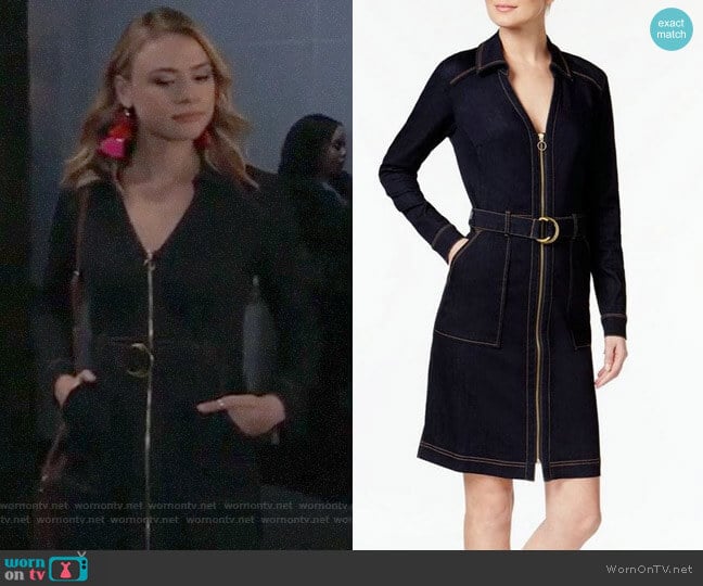 INC International Concepts Belted Denim Dress worn by Kiki Jerome (Hayley Erin) on General Hospital