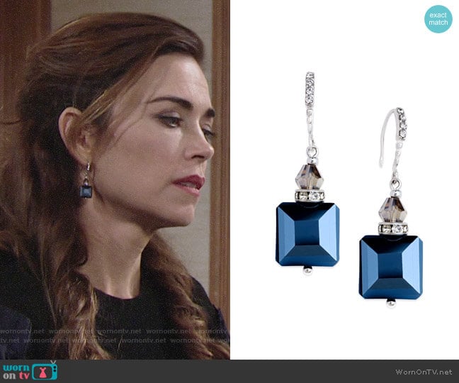 INC International Concepts Silver-Tone Jet Square Bead Drop Earrings worn by Victoria Newman (Amelia Heinle) on The Young and the Restless