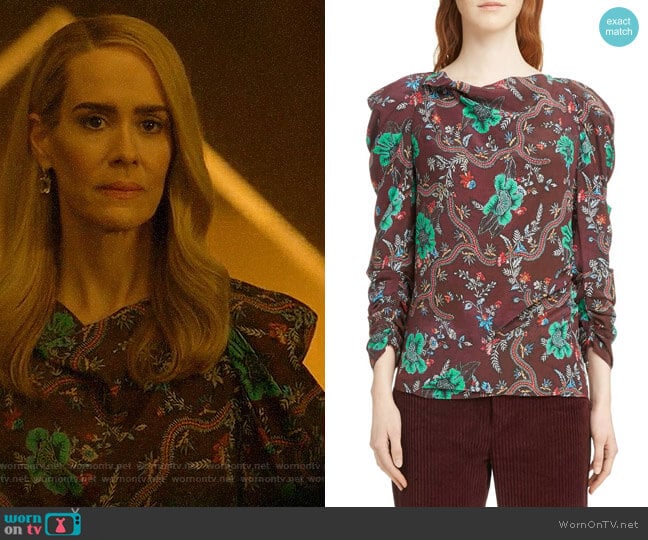 Isabel Marant Floral Print Ruched Sleeve Blouse worn by Cordelia Foxx (Sarah Paulson) on American Horror Story