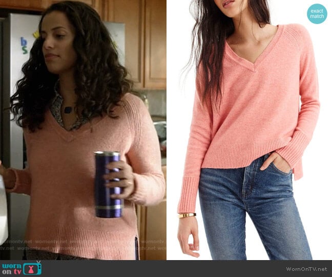 Supersoft Yarn V-Neck Sweater by J. Crew worn by Grace Stone (Athena Karkanis) on Manifest