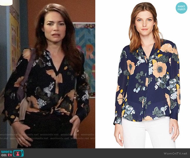 Joie Amarant Blouse worn by Elizabeth Webber (Rebecca Herbst) on General Hospital