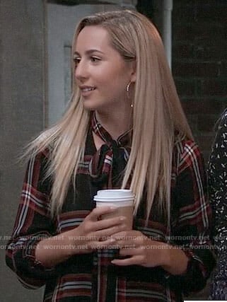 Josslyn's plaid tie-neck dress on General Hospital