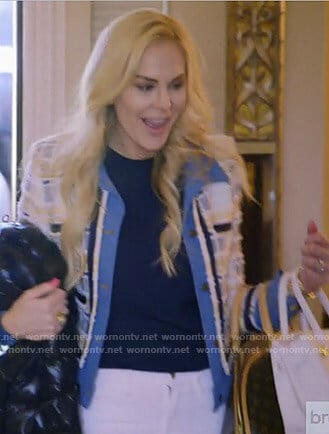 Kameron’s tweed and denim layered jacket on The Real Housewives of Dallas