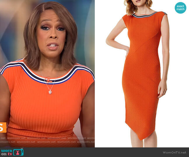 Asymmetric Rib-Knit Midi Dress by Karen Millen worn by Gayle King on CBS Mornings