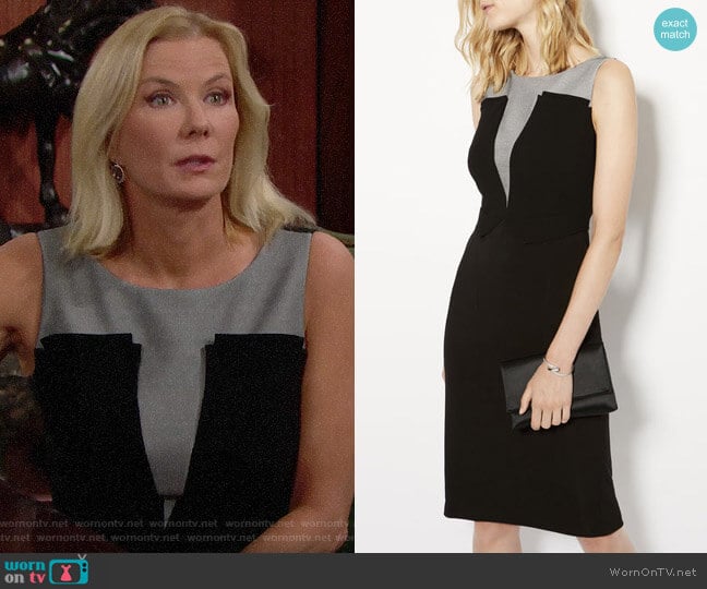 Karen Millen Plunge Contrast Pencil Dress worn by Brooke Logan (Katherine Kelly Lang) on The Bold and the Beautiful