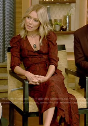 Kelly’s red snake print wrap dress on Live with Kelly and Ryan