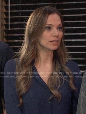 Kim’s navy button down blouse on General Hospital