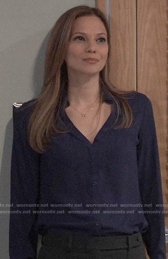 Kim’s navy button down blouse on General Hospital