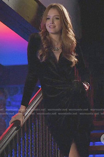 Kirby’s black velvet wrap dress on Dynasty